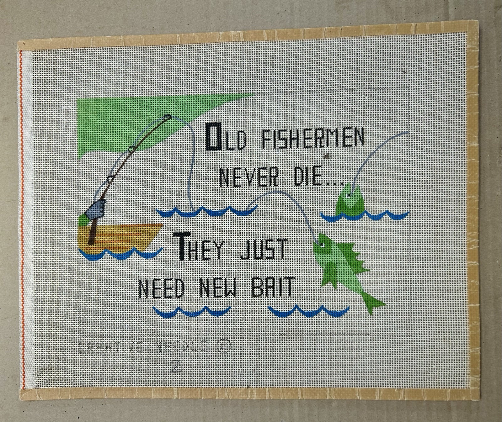 Fisherman Poem Needlepoint Canvas Colorful Pattern Hand Painted Creative Design