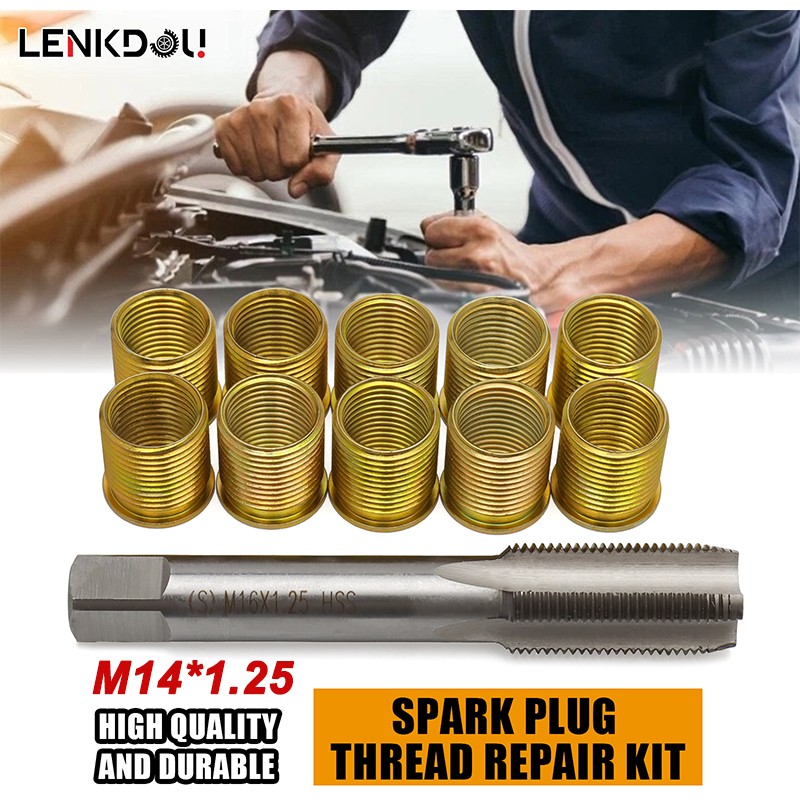 11PCS Steel Spark Plug Thread Repair Kit 14MM x 1.25 thread for Gasoline Engines