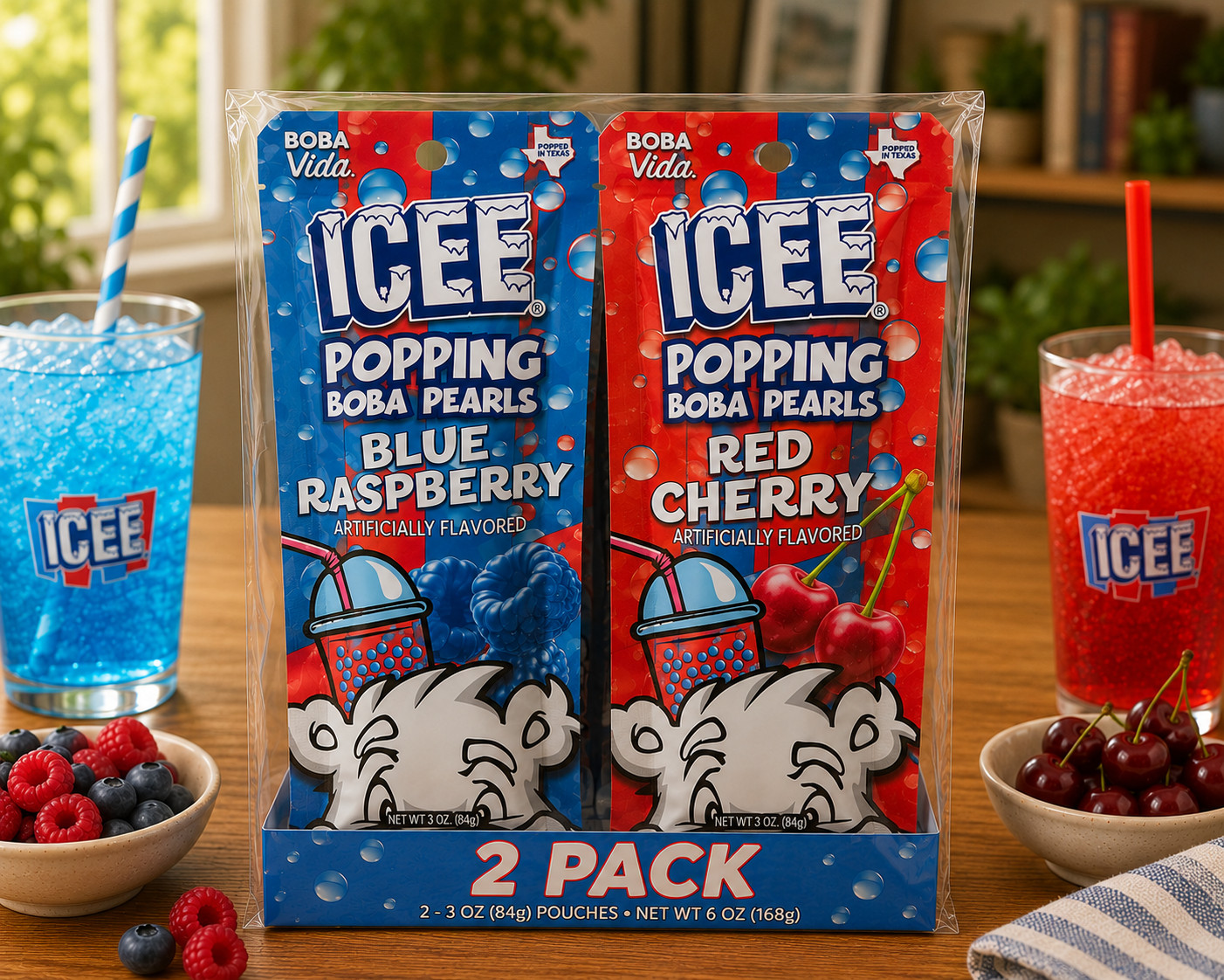 2-Pack ICEE POPPING BOBA PEARLS SINGLE SERVE - Blue Raspberry & Cherry Boba Vida