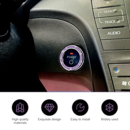 2PCS Car Engine Start Decoration Ring, Bling Crystal Double Rhinestone purple
