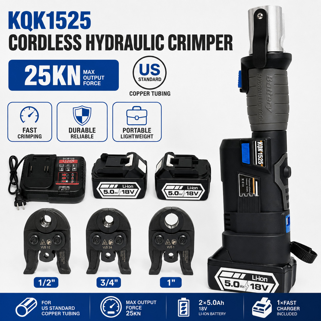1525 Cordless Hydraulic Crimping Tool 32KN Brushless Motor for Copper Pipe