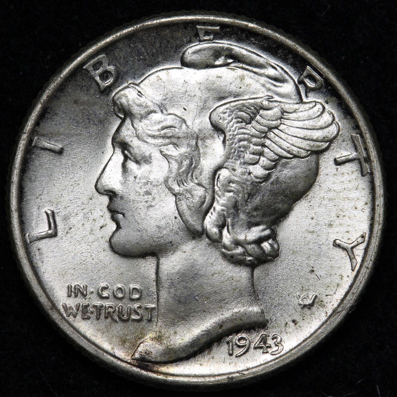 1943 Mercury Silver Dime BU F.S.B. E309 T