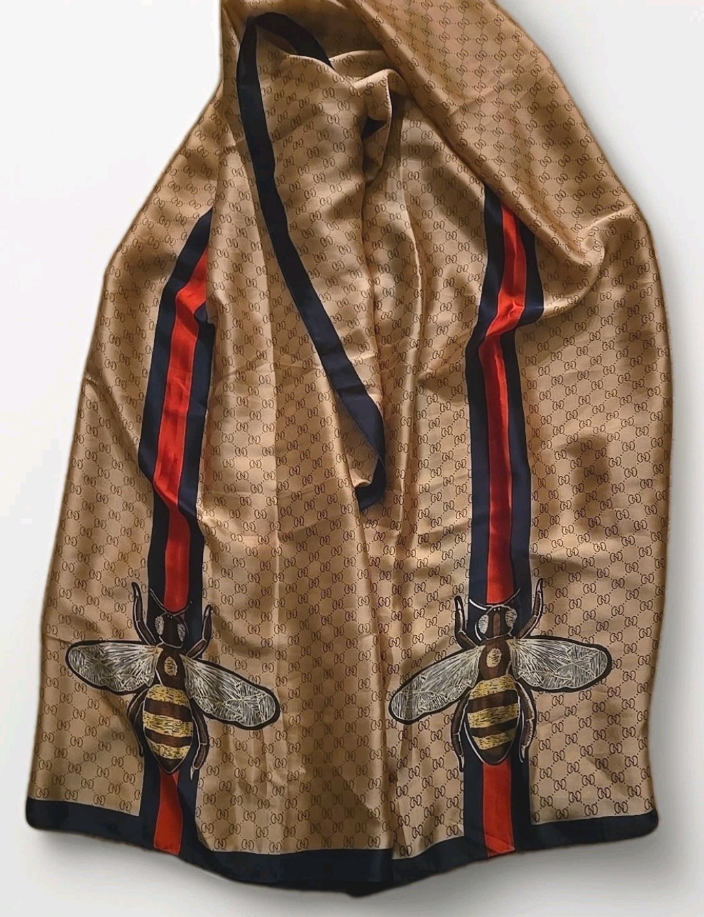 NWT 100% Silk Fashion Scarf With the Bee and the WEB Stripes Logos Size: 35"X70"