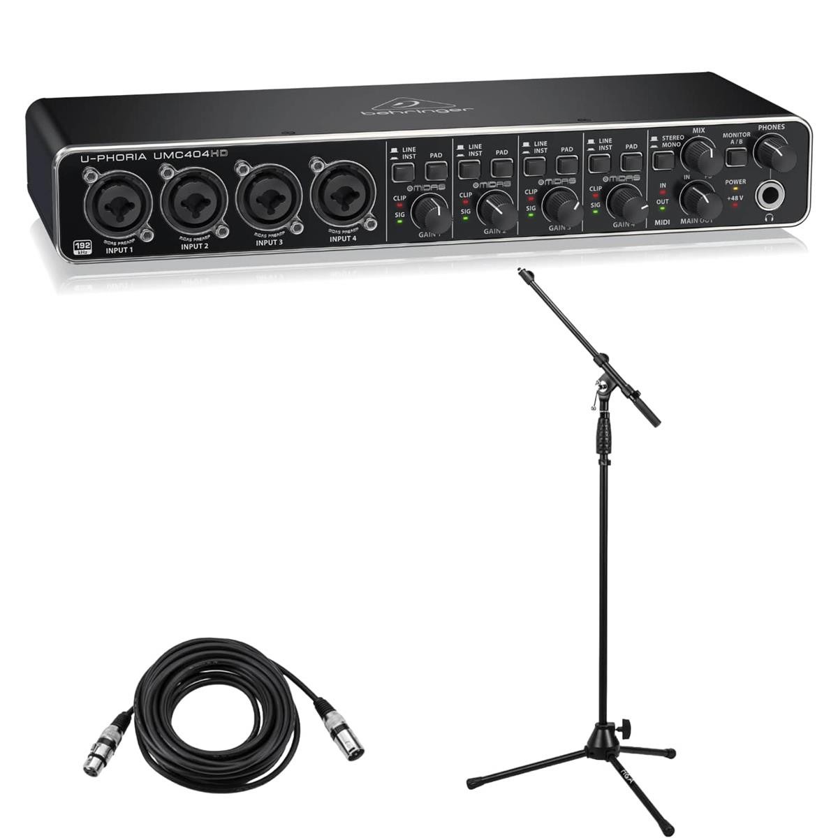 Behringer U-PHORIA UMC404HD USB 2.0 Audio Interface - Bundle With XLR Profession