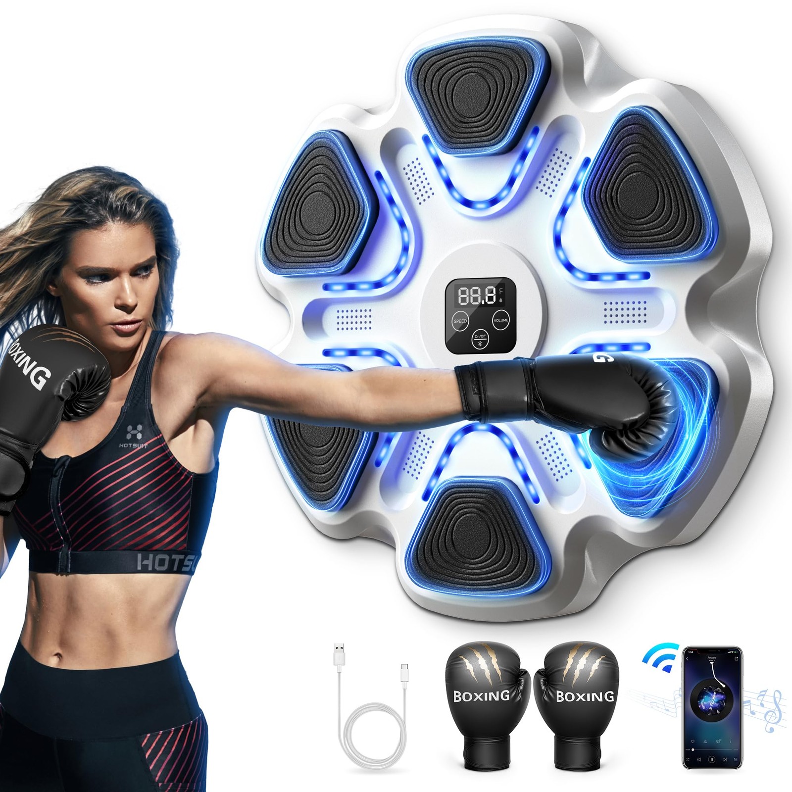 SPIEEK Music Boxing Machine with 9 Speeds & Modes for Adults, White