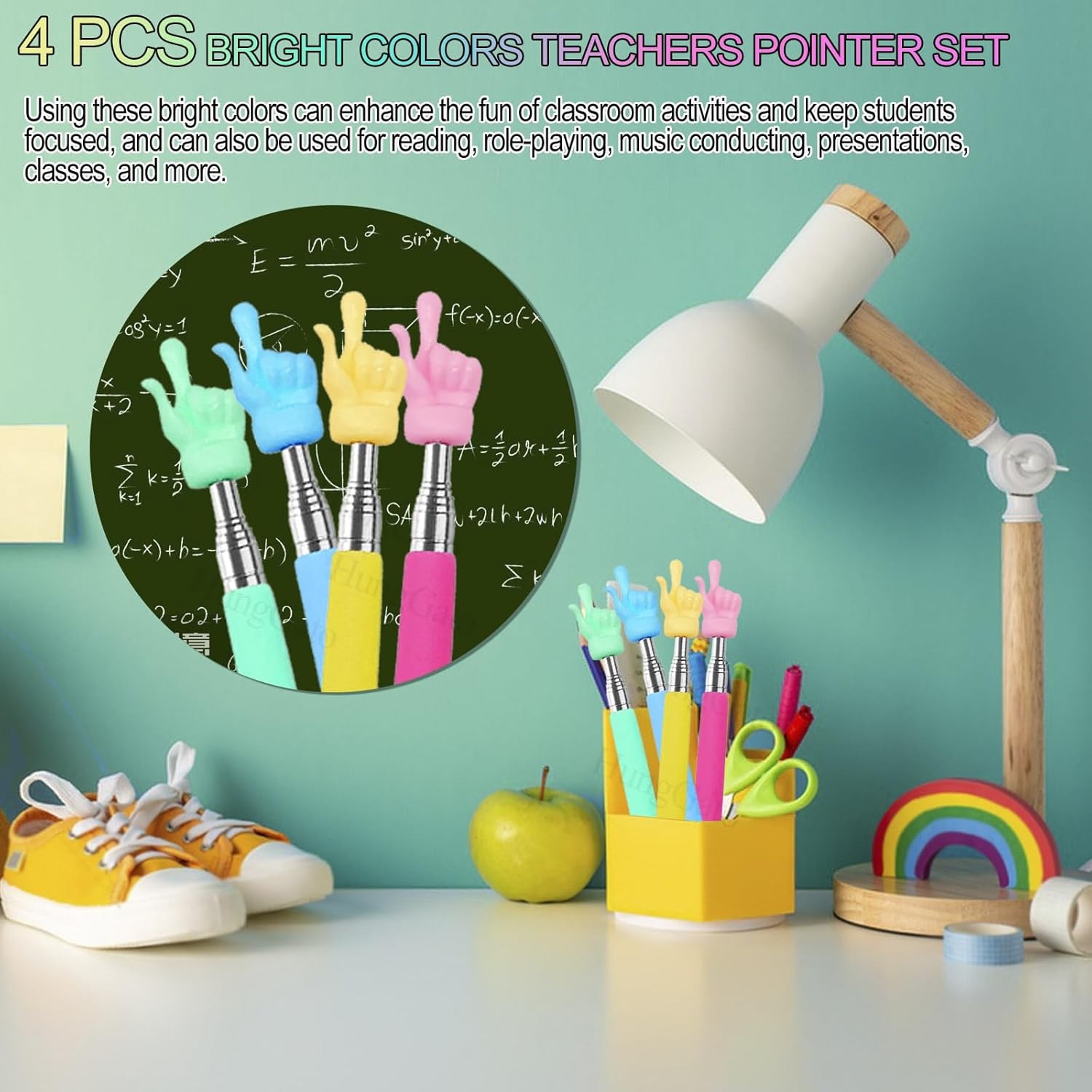 4PCS Retractable Teacher Pointer for Classroom Kids Reading, Mini Extendable...
