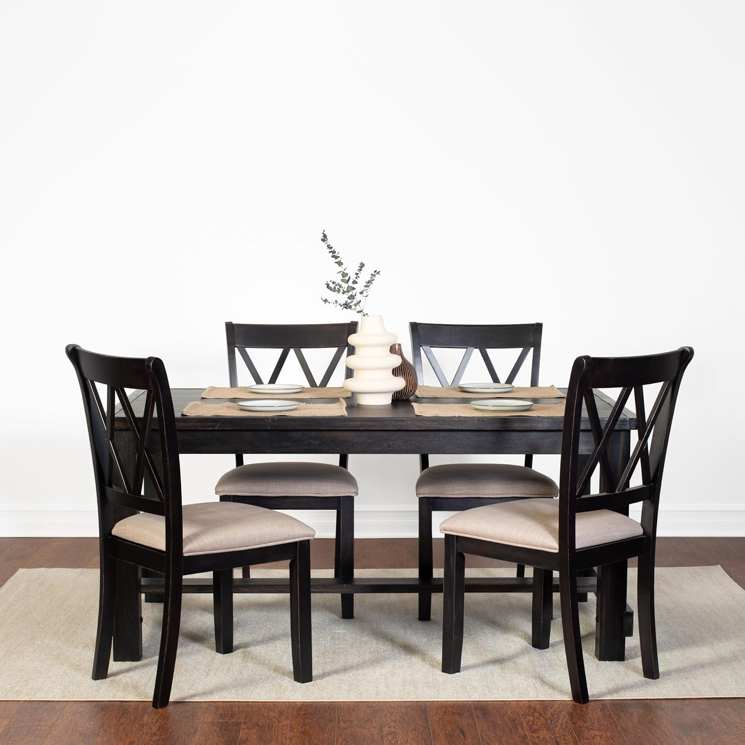 Hensfield Contemporary 5-Piece Set, Dining Table with 4 Cross-Back Chairs, Black