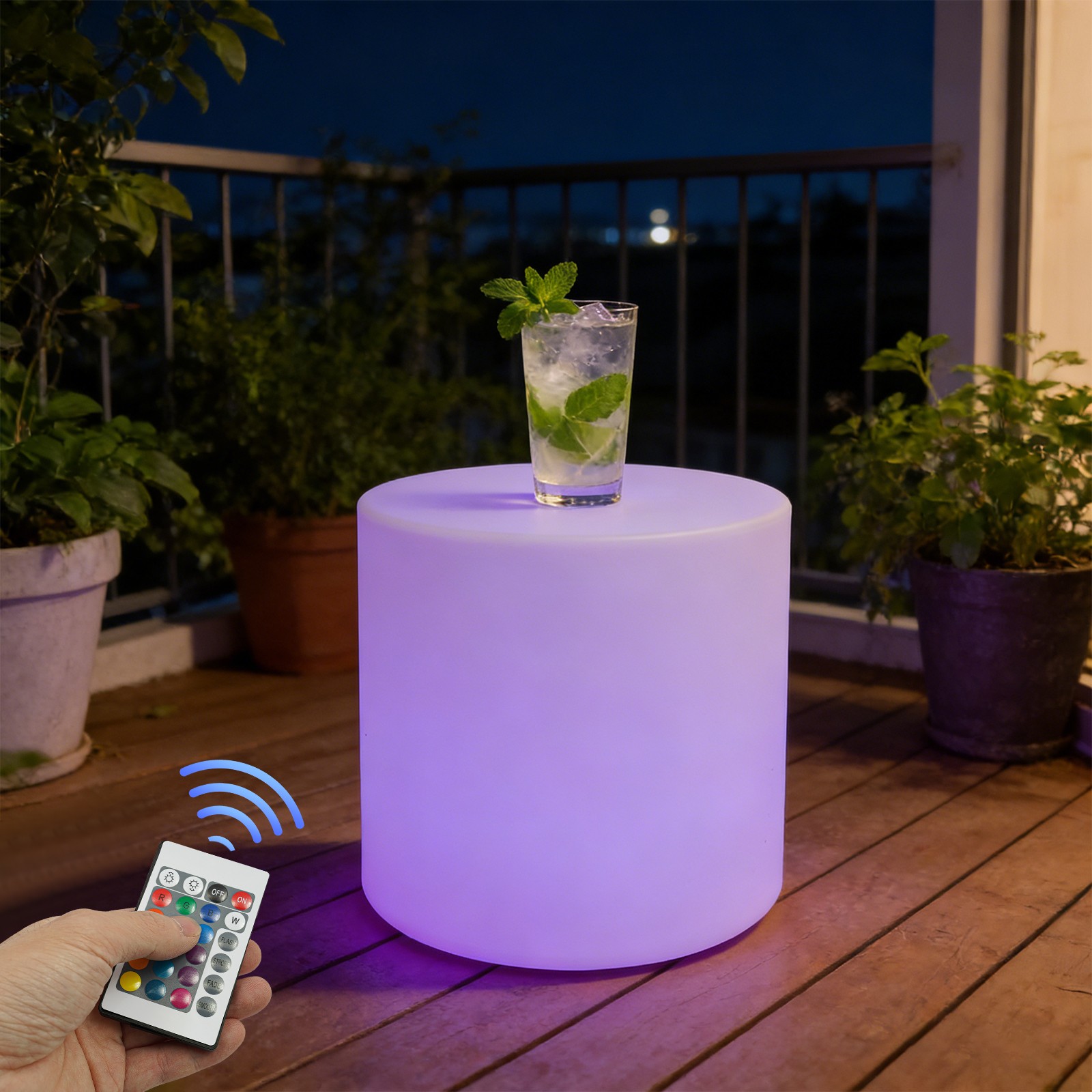 16-Inch LED Cylinder Stool, Rechargeable Glowing Chair W/Remote, Dimmable Stool