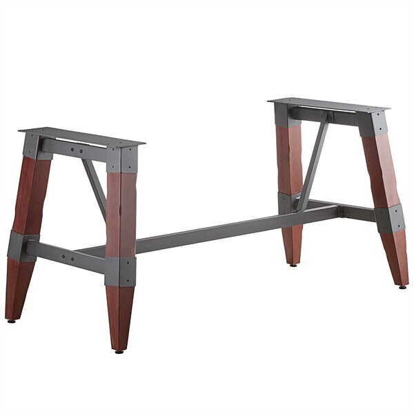 Industrial Style Standard Height Trestle Table Base with Steel Frame & Mahogany