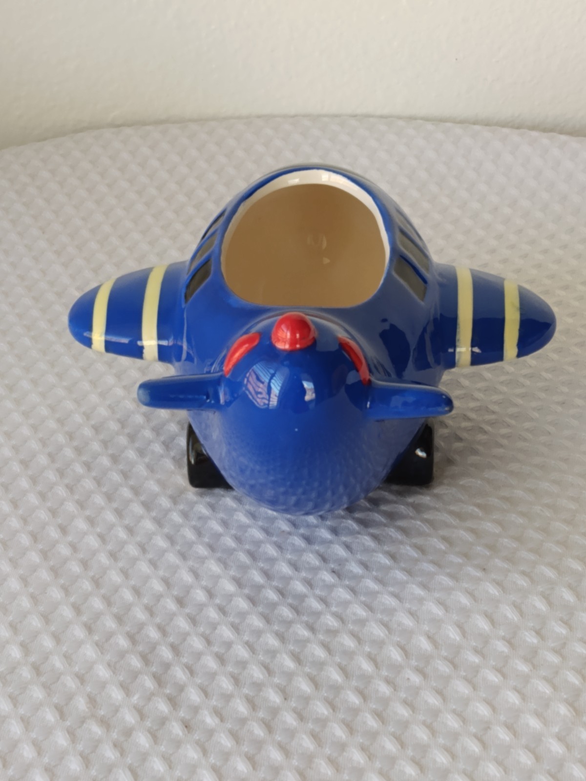 Ceramic Blue Airplane Planter Trinket Vase