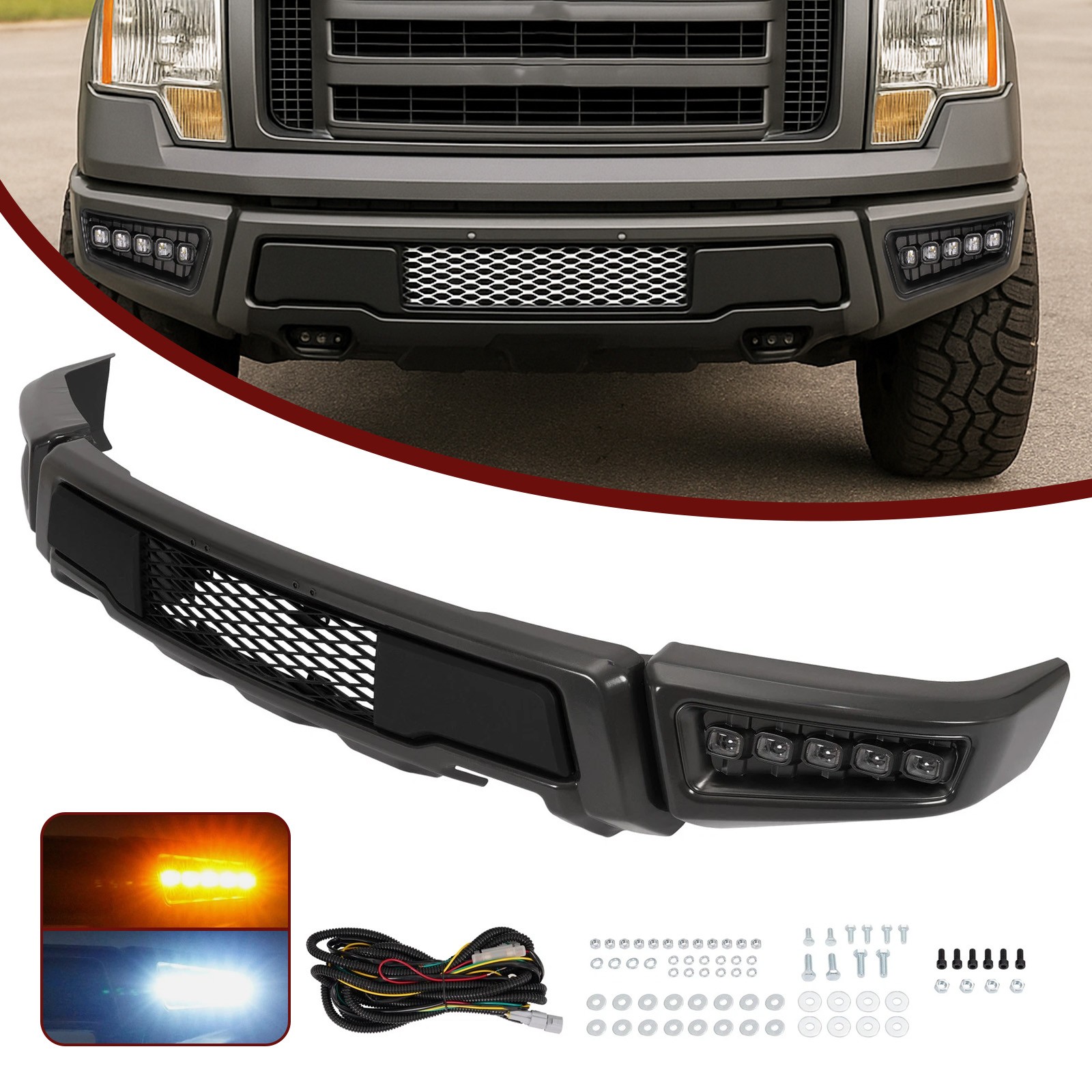 STEEL Raptor Style Front Bumper w/ LED Lights For Ford F-150 F150 2009 10-2014