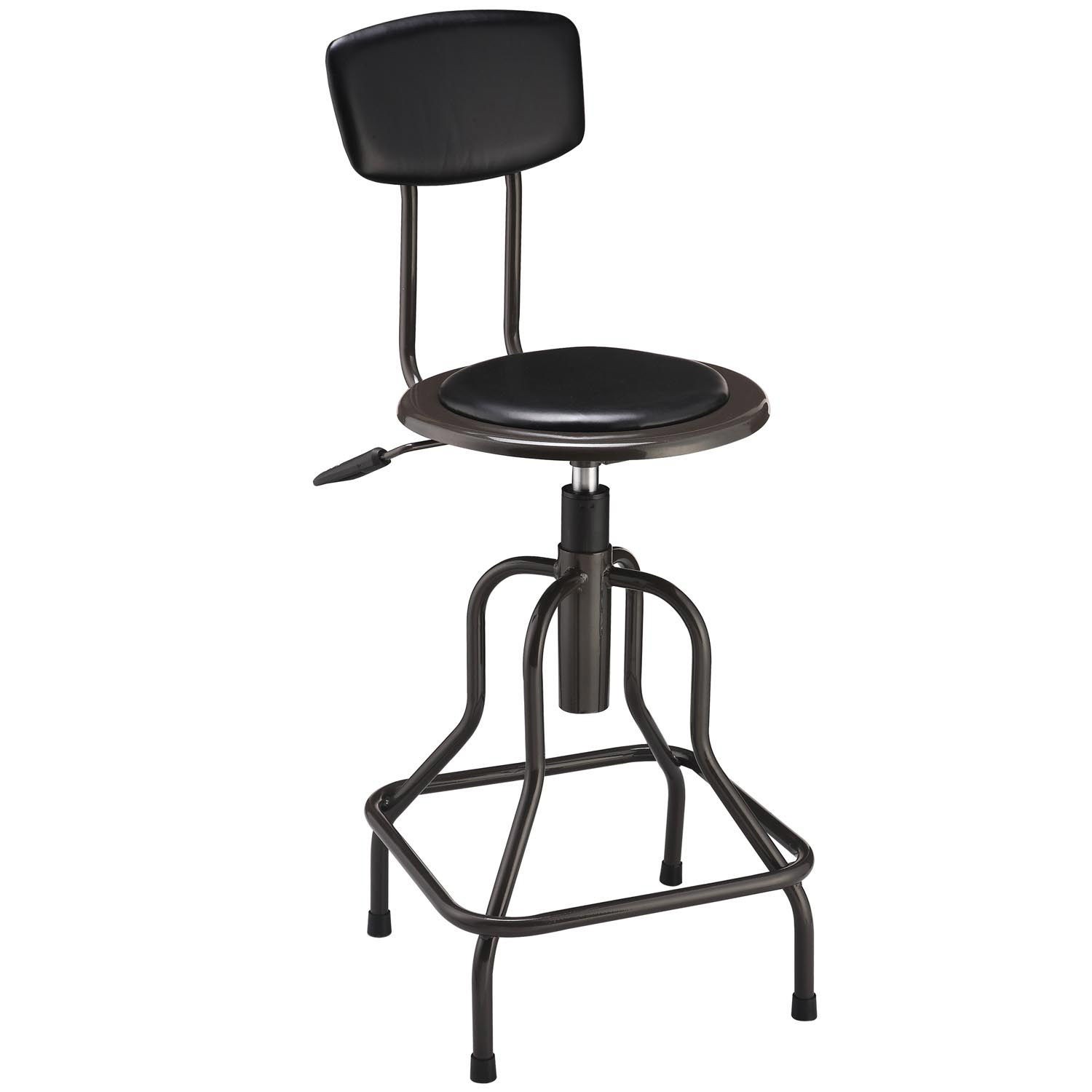 Vinyl Industrial Stool With Backrest and Pneumatic Height Adjustment Charcoal