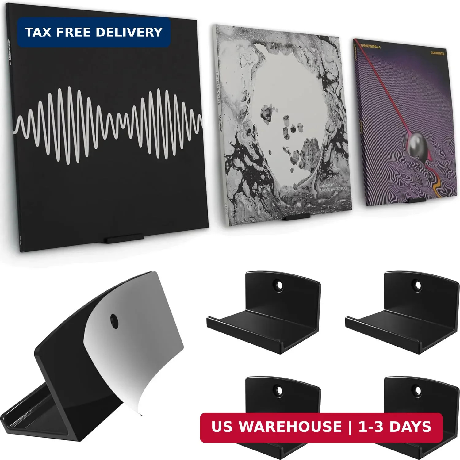 Modern JP Adhesive Vinyl Wall Mount (4-Pack) - Strong Hold Record Holder Wall, R