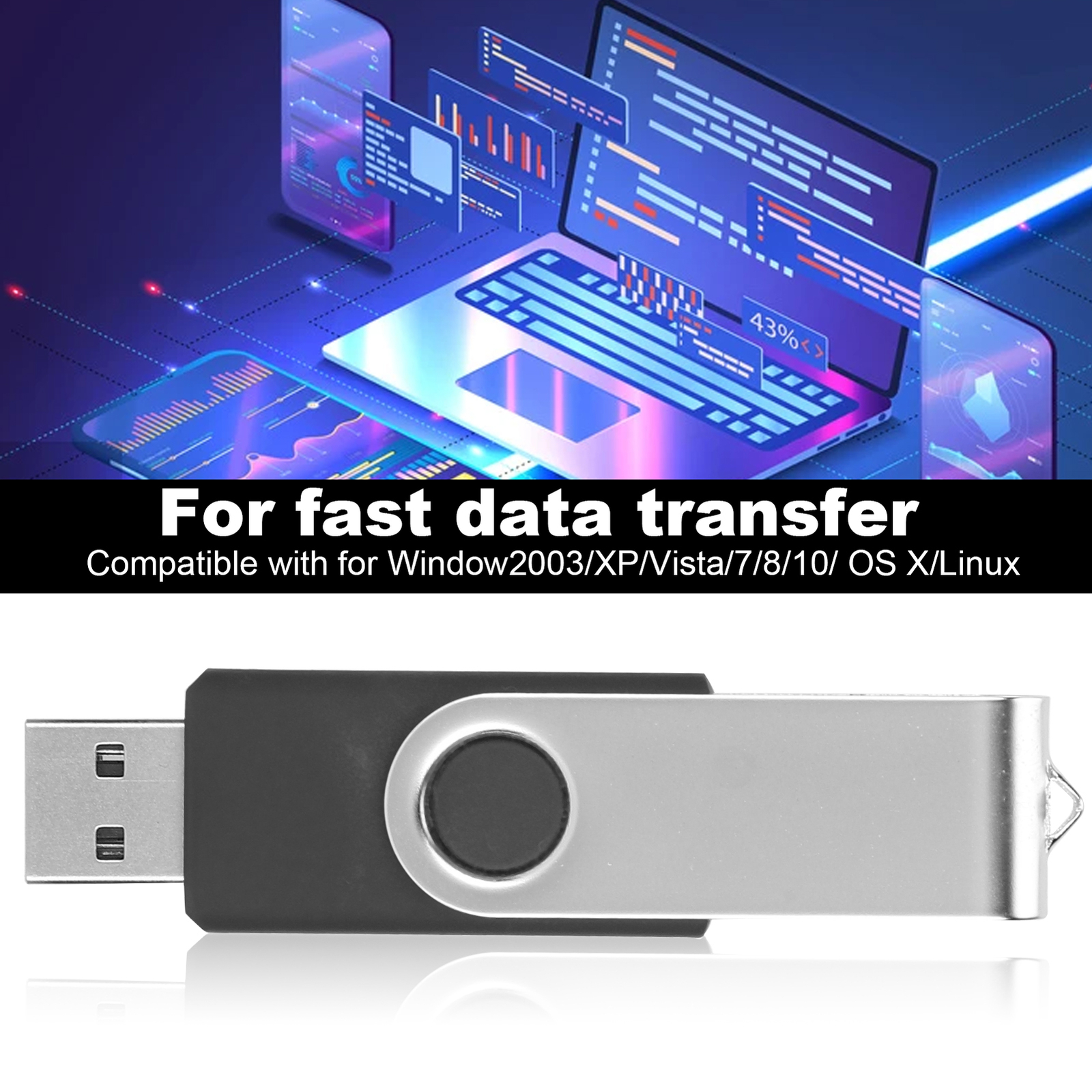 USB Flash Drive Candy Black Rotatable Portable Storage For PC T