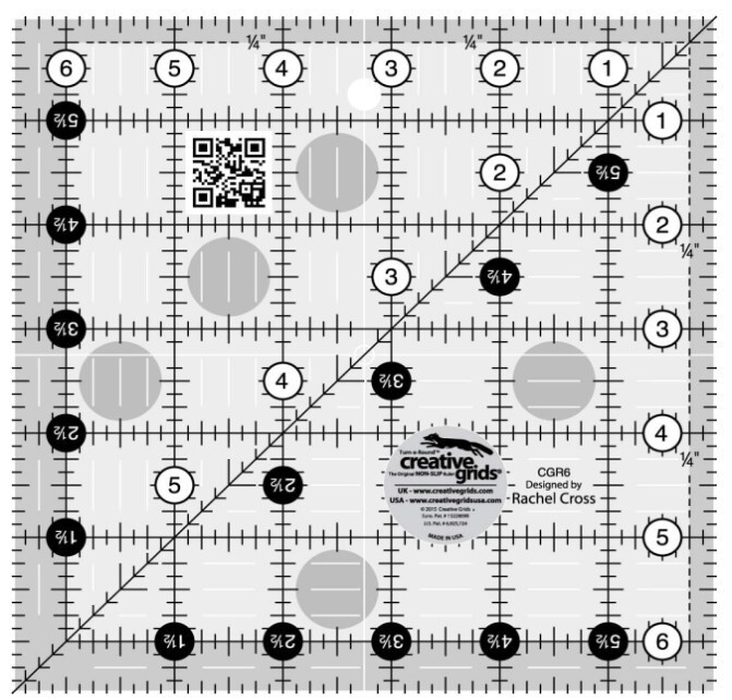 Creative Grids 6.5" Square Quilting Ruler Template CGR6 Non Slip Turn-a-Round