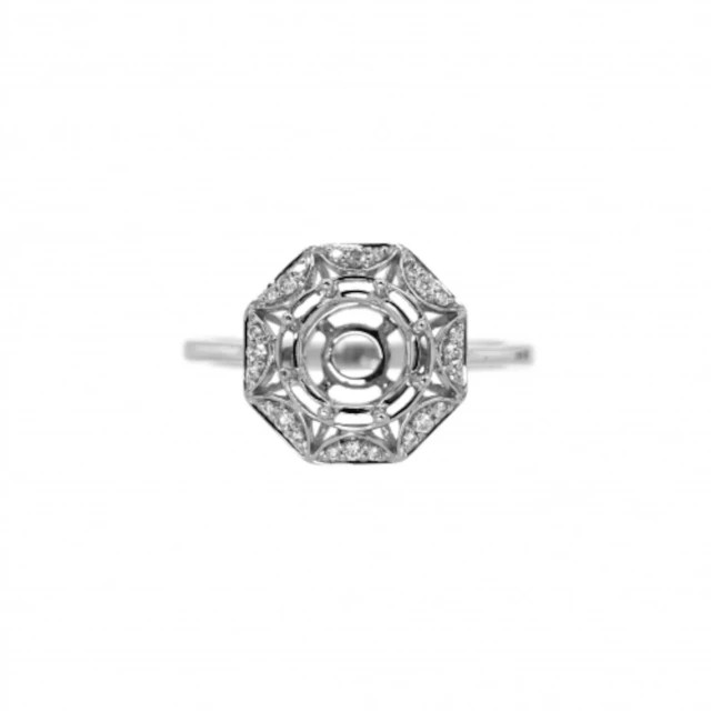 7mm Round Semi Mount Ring 925 Sterling Silver Art Deco Octagon Halo Women Ring
