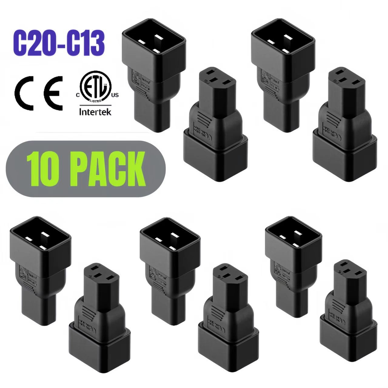 10PACK ETL Verified C20 to C13 Power Adapter C13 to C20 Plug Adapter for UPS/PDU