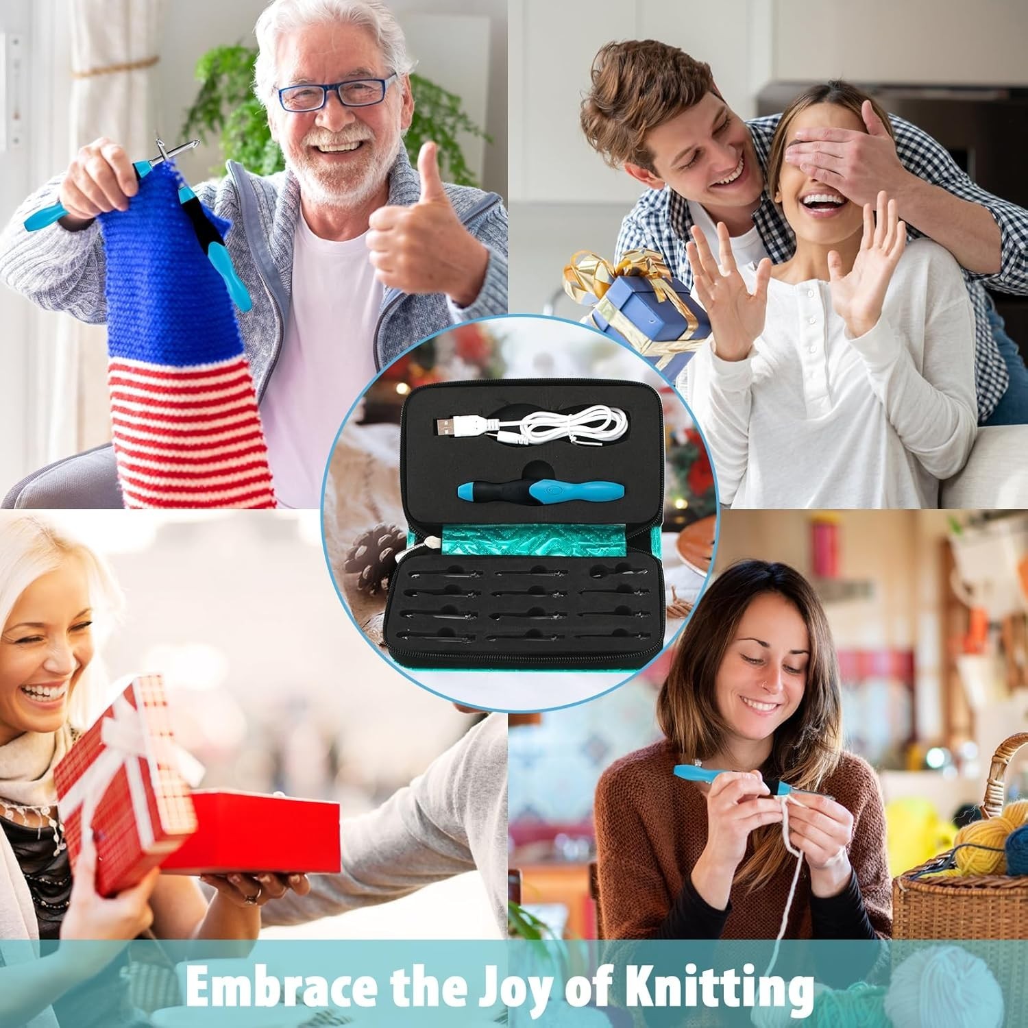 All-in-One Lighted Crochet Set - Ergonomic Hooks with Interchangeable Heads