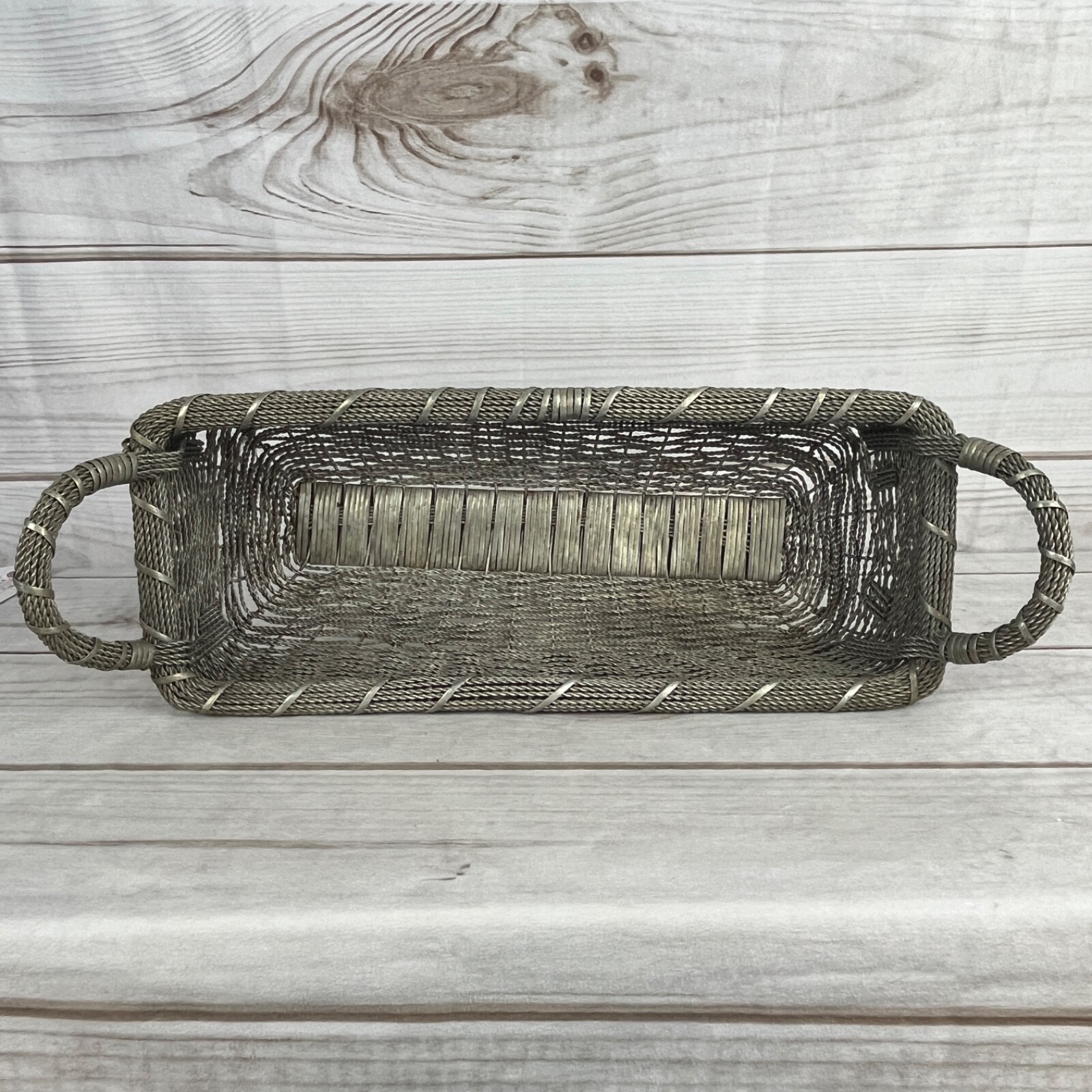 Vintage Gothic Woven Metal Wire Basket 16” x 6.5" x 3" Rectangular