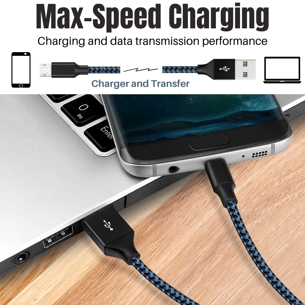 For Android Samsung Micro USB Fast Charger Adapter Cable Data Sync Cord 3 Pack