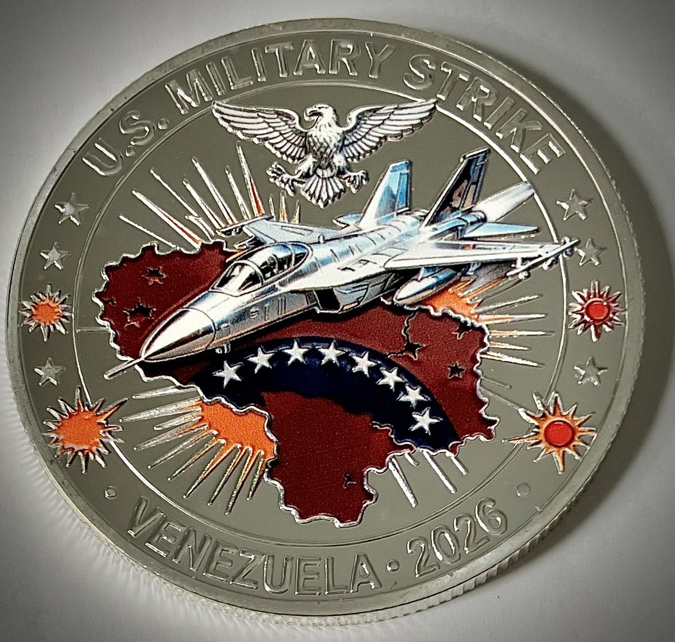 Venezuela 2026 Strike Challenge Coin-Maduro Capture-Silver Color-3D-Military