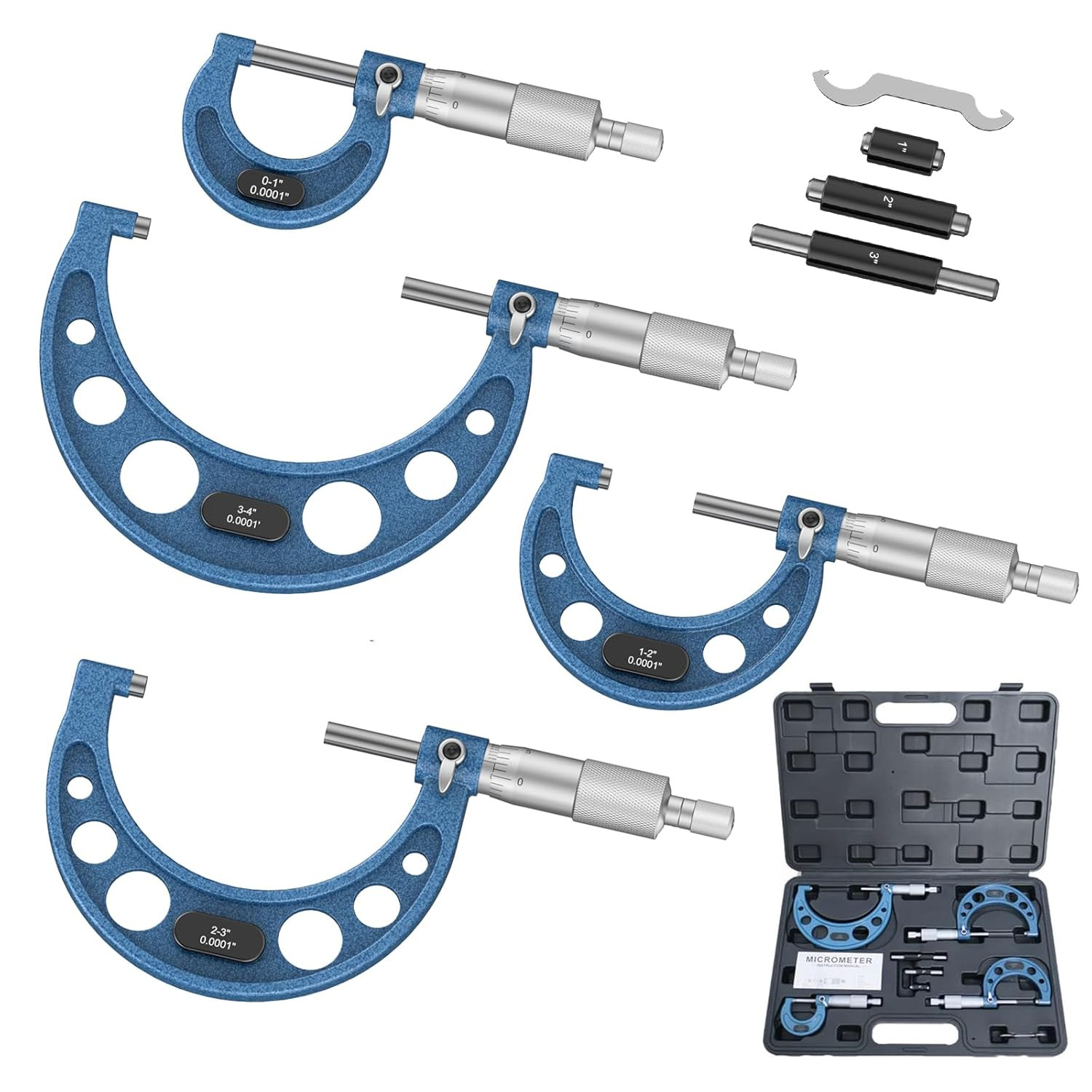 HDLNKAK outside Micrometer Set, 0-4" Machinist Micrometer, 4 Pcs Machinist Tool