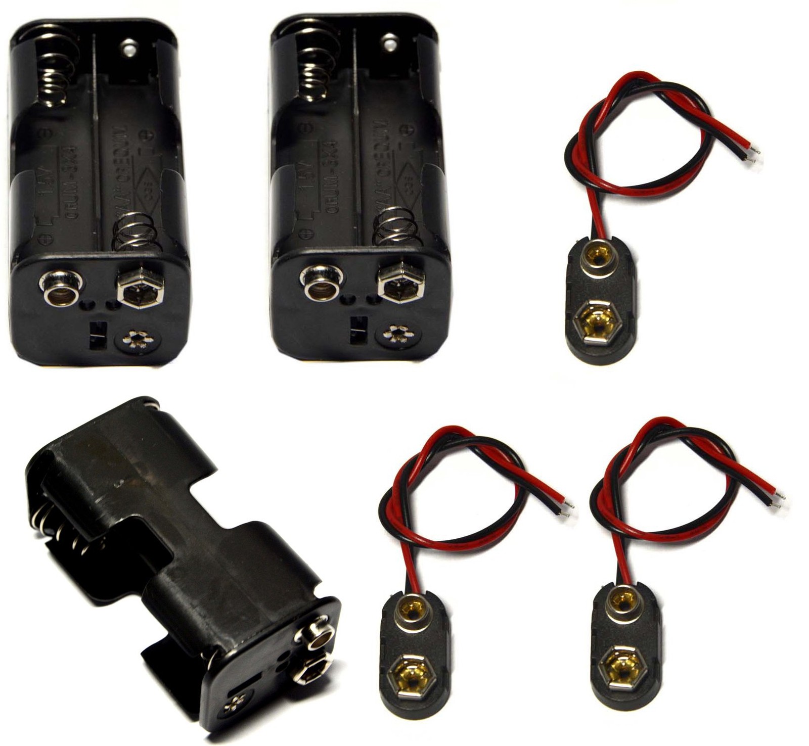 LAMPVPATH 3 Pcs 4 x 1.5V (6V) AA Battery Holder Leads with 3 9V I 4AA-3PC