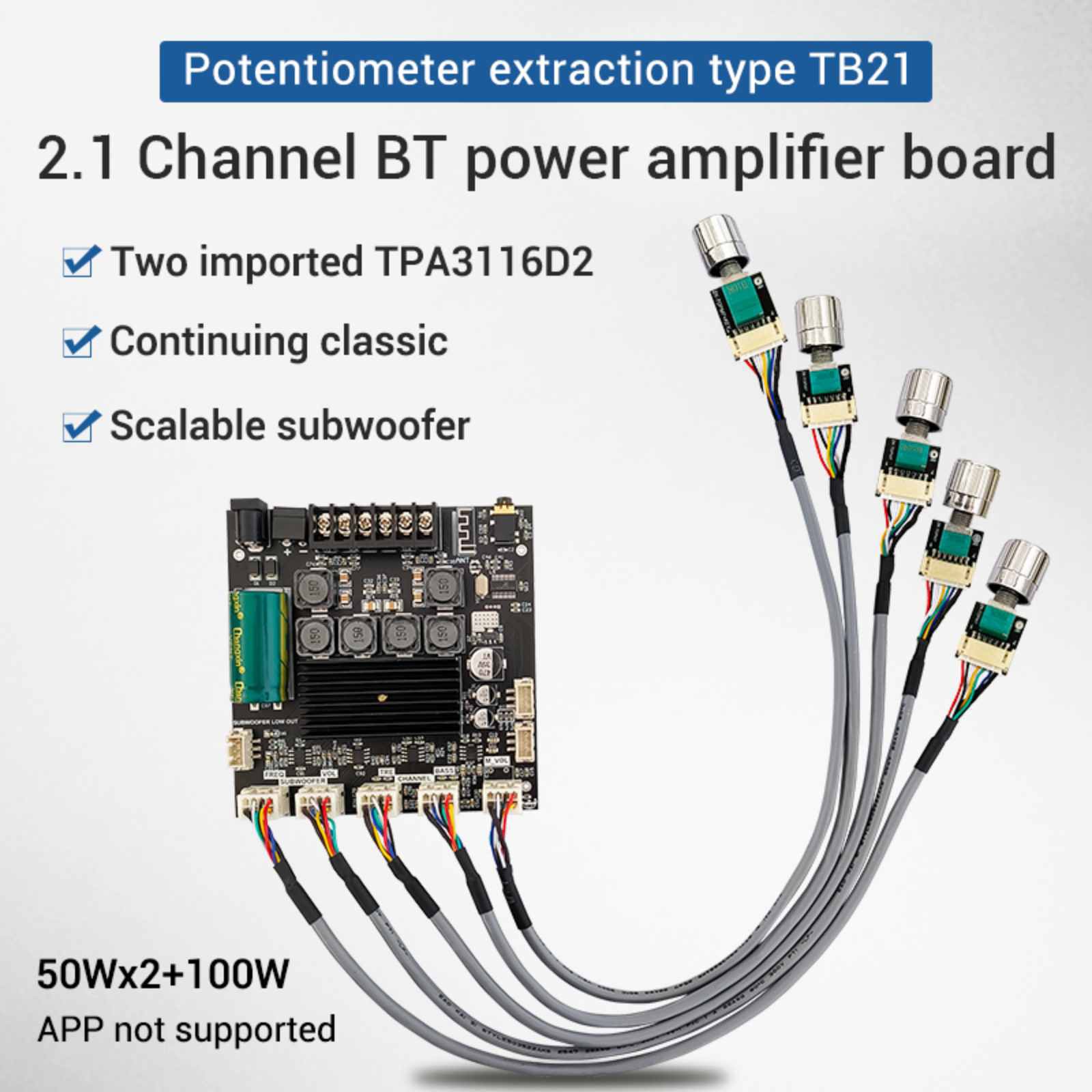 1Pc 500mV Power Amplifier Board Module 2.1 Channel 50W*2+100W Bluetooth;;