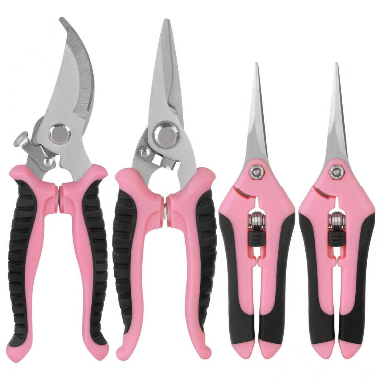 Pruning Shears Garden Scissors Tools: 4pcs Stainless Steel Gardening Pink