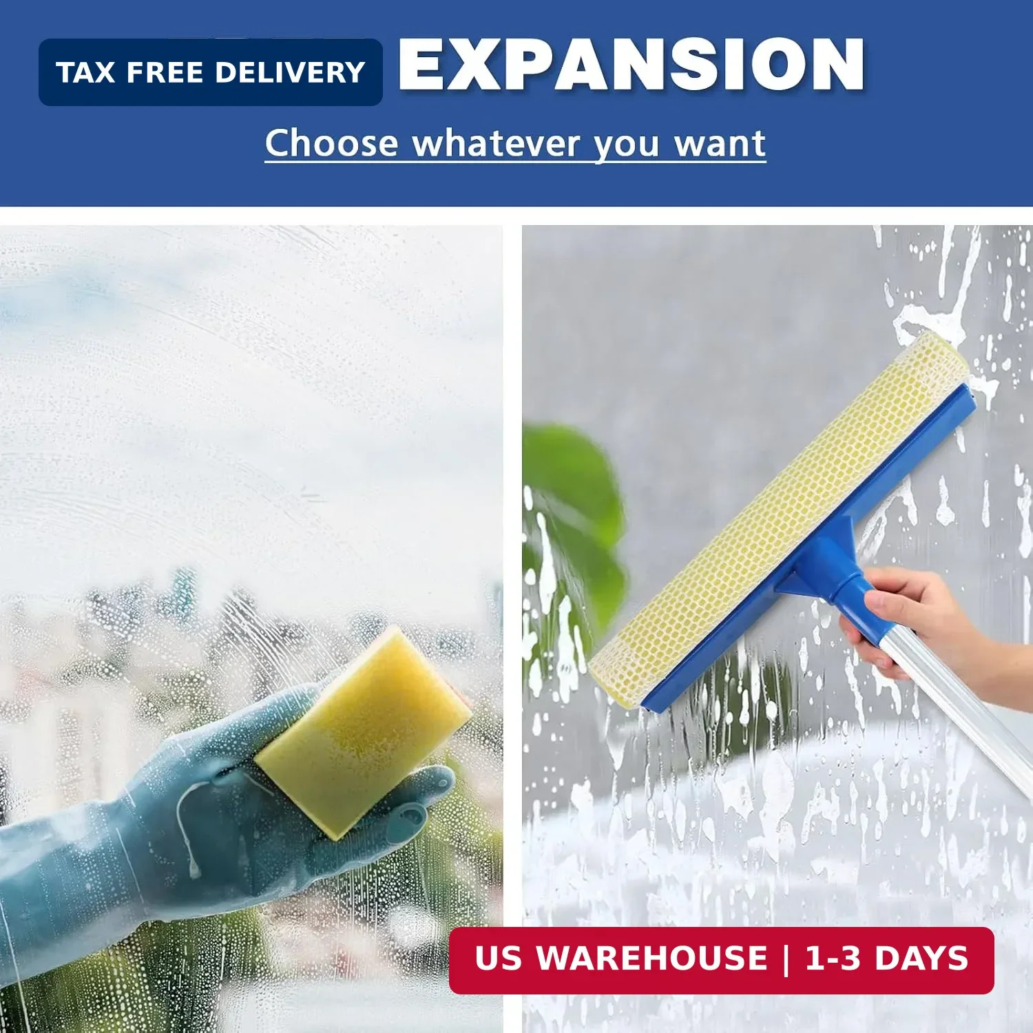 Professional Window Squeegee,2 in 1 Squeegee Window Cleaner with Long Stainless