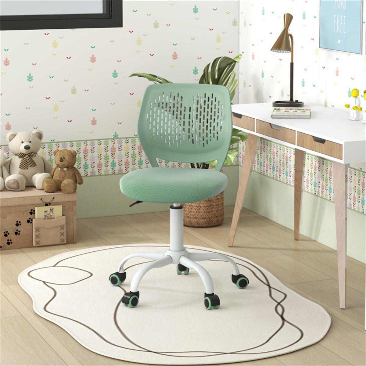 Kids Desk Chair Ergonomic Adjustable Height 16.5-21 Inch Mesh Study Swivel Green