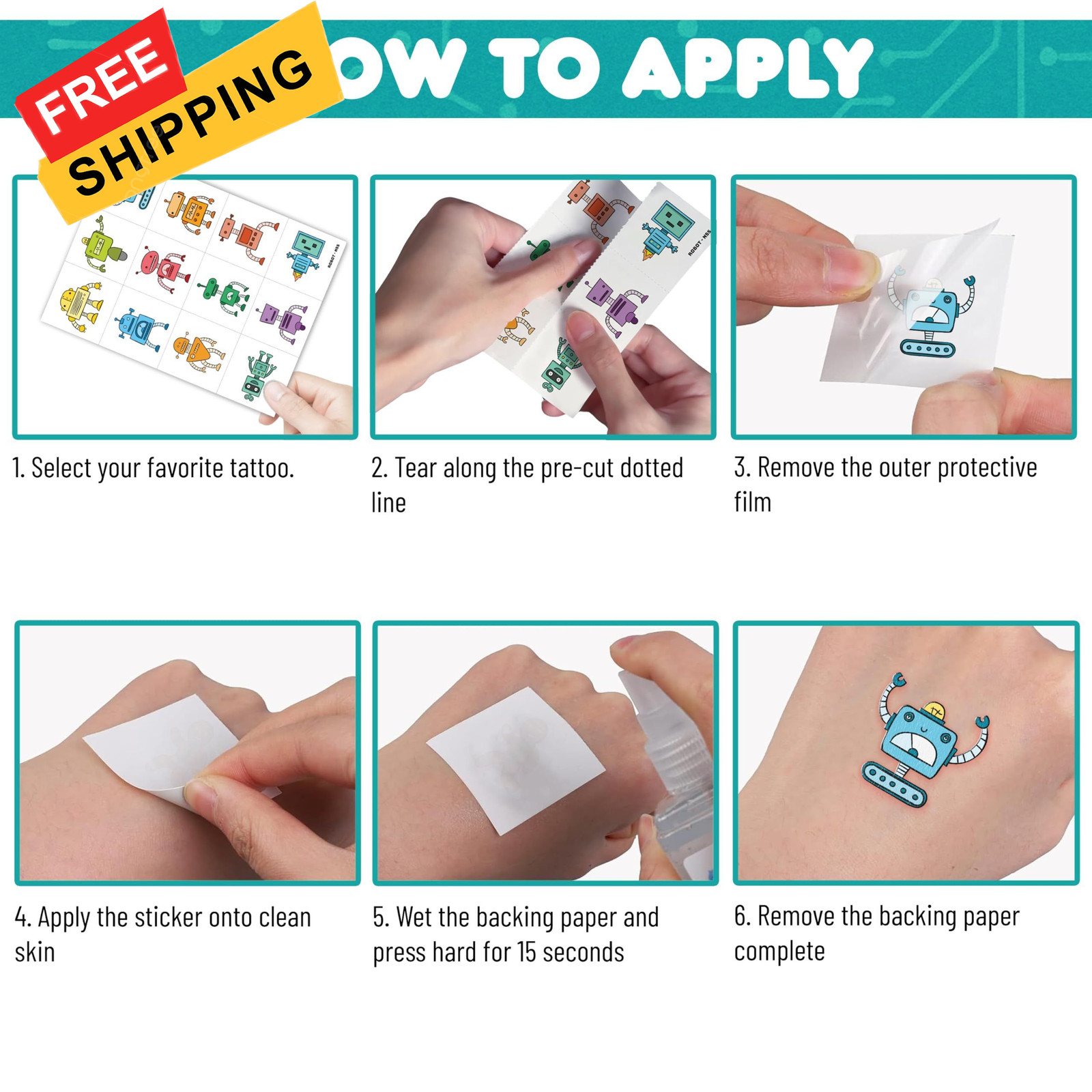 Cute Robot Temporary Tattoos for Kids 60 PCS (5 Sheets) Small, Multicolor