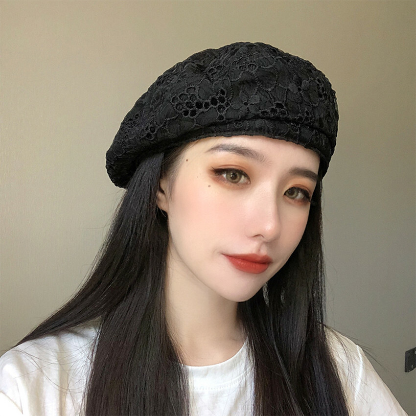 Summer Women Lace Beret Lovely Floral Embroidery Hat Girls Artist Hat