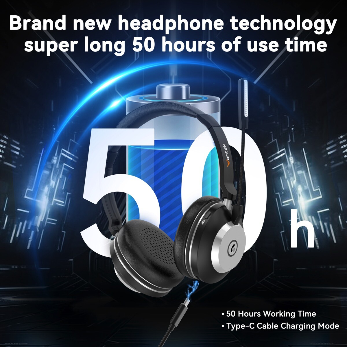 Wantek Bluetooth Headphones with Microphone USB Dongle Wireless Headset for Work