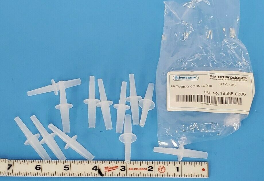 LOT OF 12 NEW BEL-ART SCIENCEWARE 19558-0000 3/16-1/4" STEPPED TUBING CONNECTORS