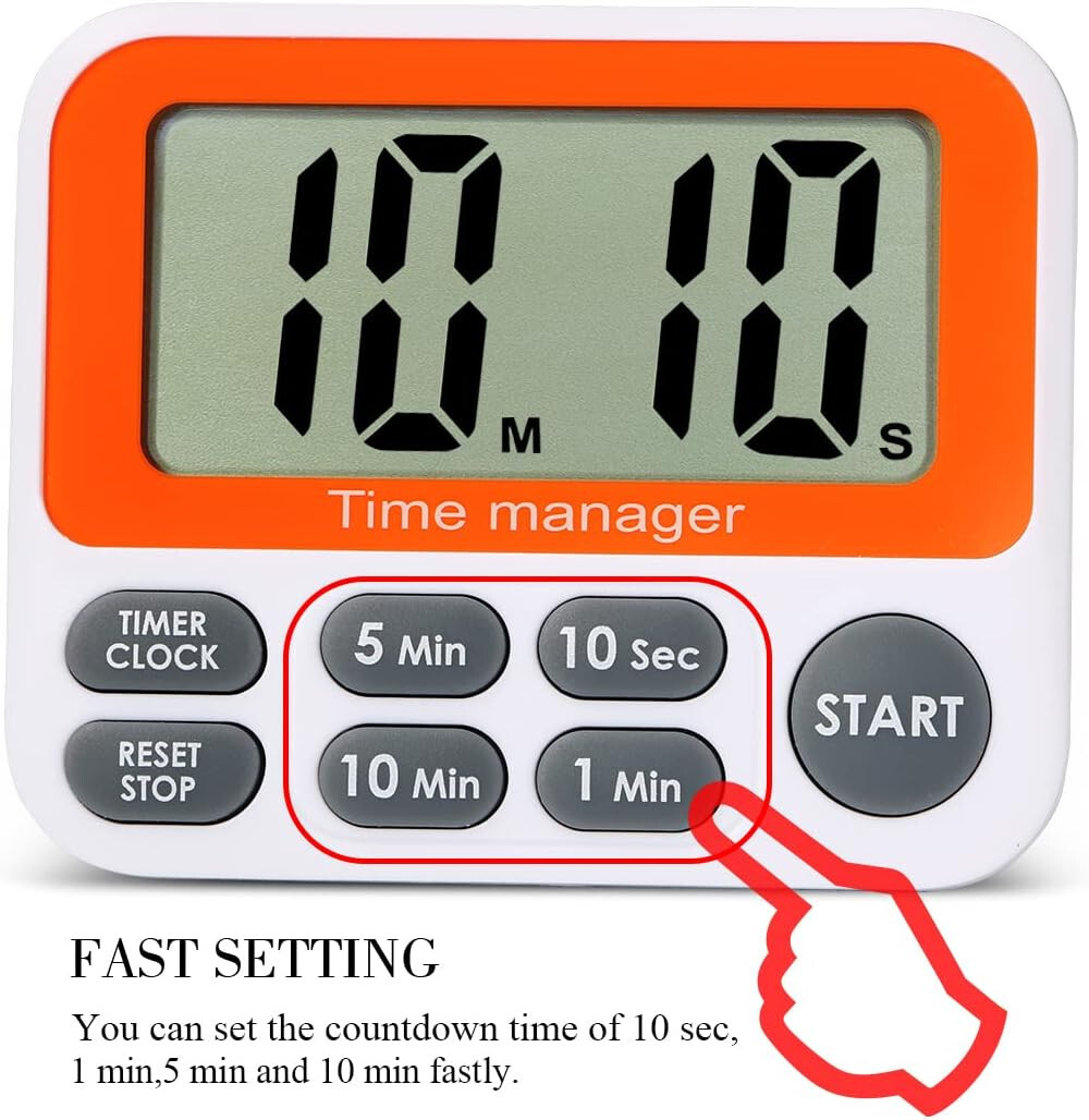 Magnetic Clock Digital Small for Fridge Stove with Clip Kitchen Timer Black