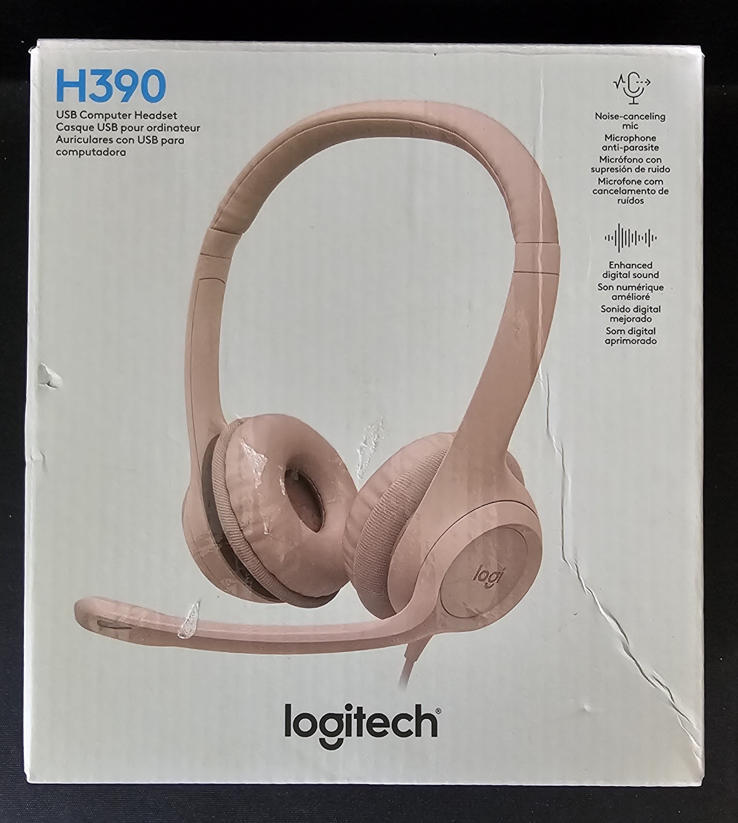 Logitech H390 Wired USB On-Ear Stereo Headphones with Mic Rose Pink PC Laptop