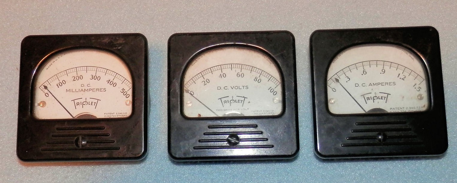 Lot 3 Tripplet Panel Meters, DC Amps, DC Volts & DC Ma .. Pulls, all 3 to go