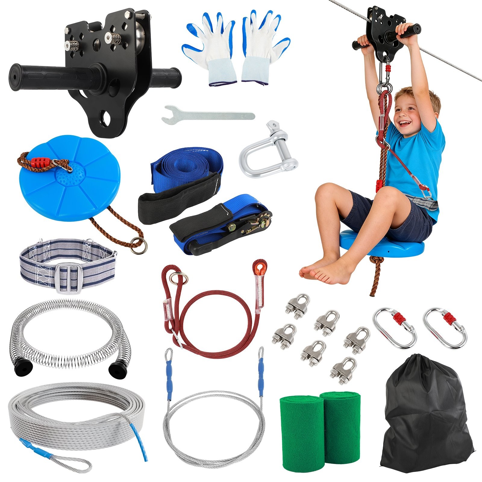 200FT Zip Line for Kids and Adults: Up To 400LBS Fast Tightening Zipline Kit