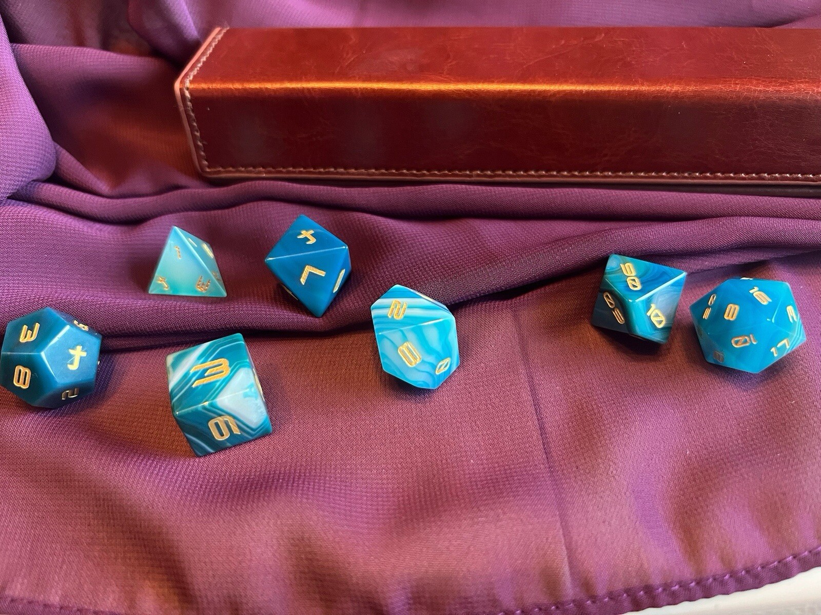 Dragon Flame 7 Dice Set - Neptune - Blue Agate Dice Set - Real Gemstone!
