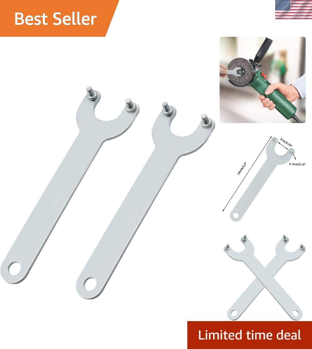 Reliable Angle Grinder Wrench Set - 2 Piece for 125/150mm Flange Nut Removal