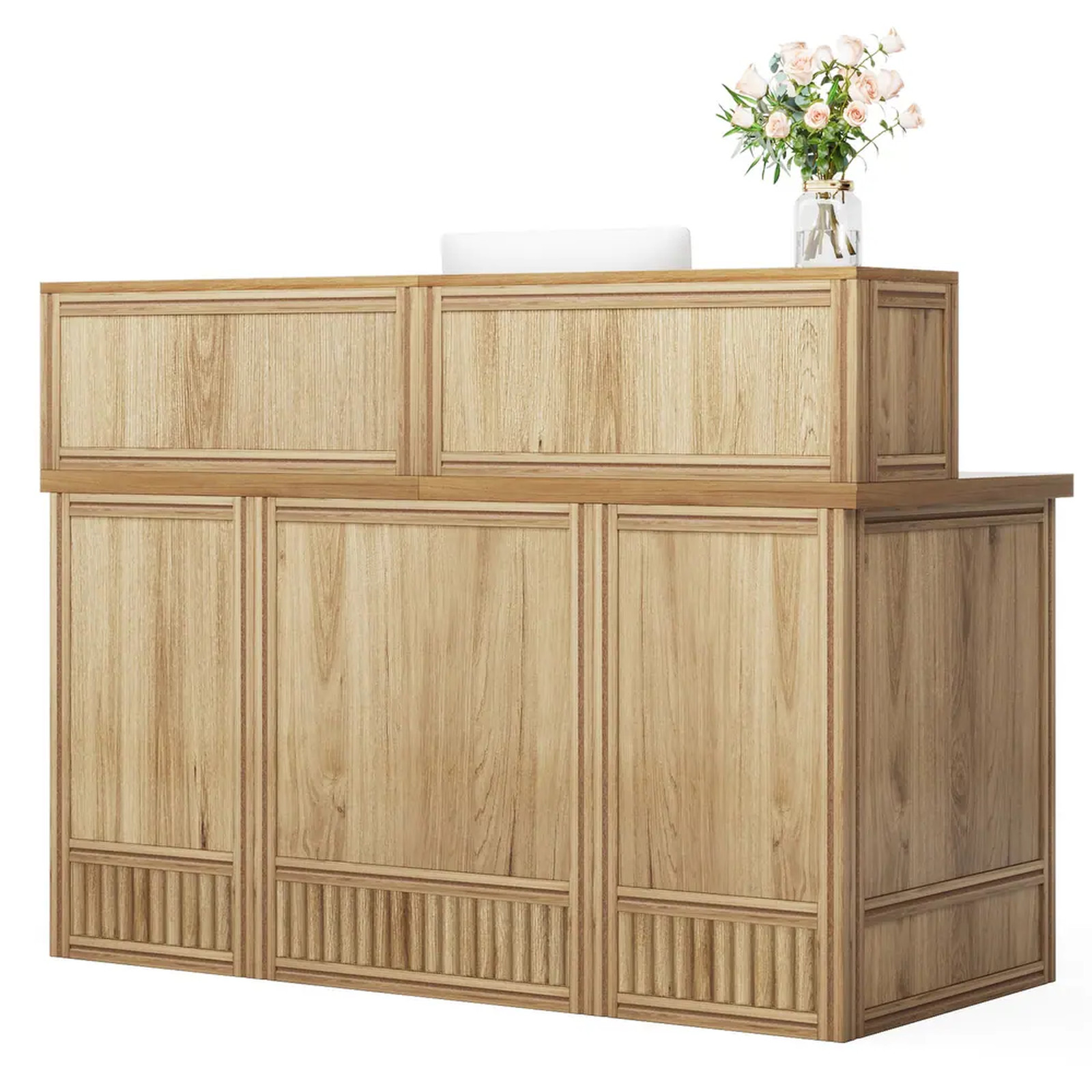 Modern Reception Desk Front Counter Receptionist Checkout Counter Oak Large