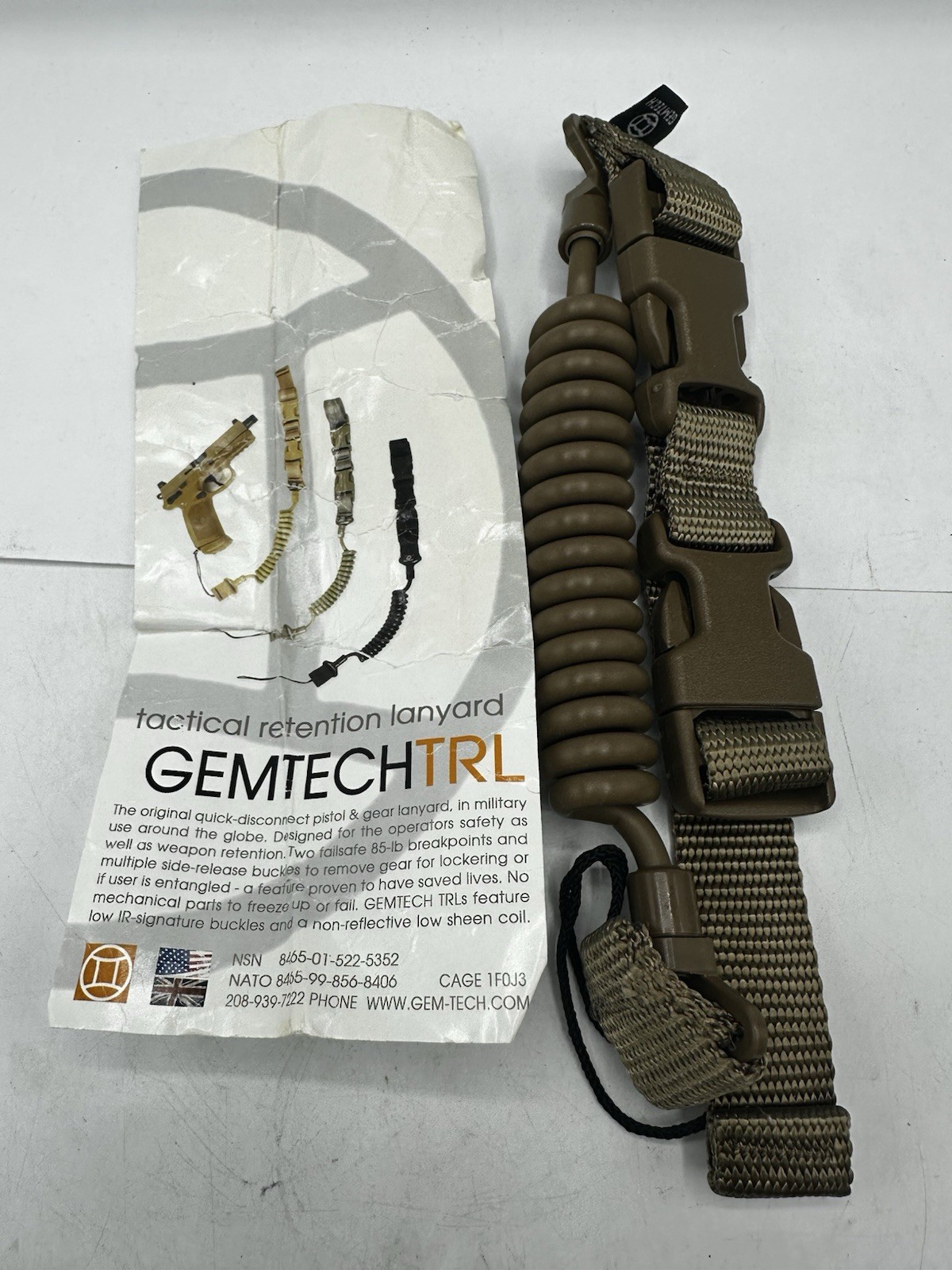 Gemtech Tactical Retention Pistol Lanyard COYOTE TAN FDE  GWOT