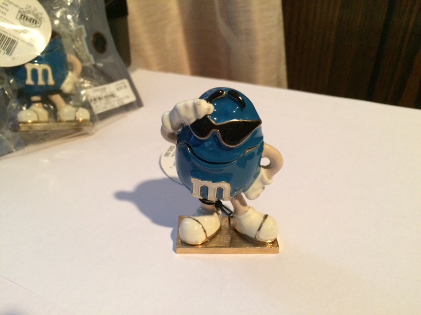 Monet M&M Blue Enamel Metal Figure Jewelry 2,5 Trinket Box with Charm $ 25.00