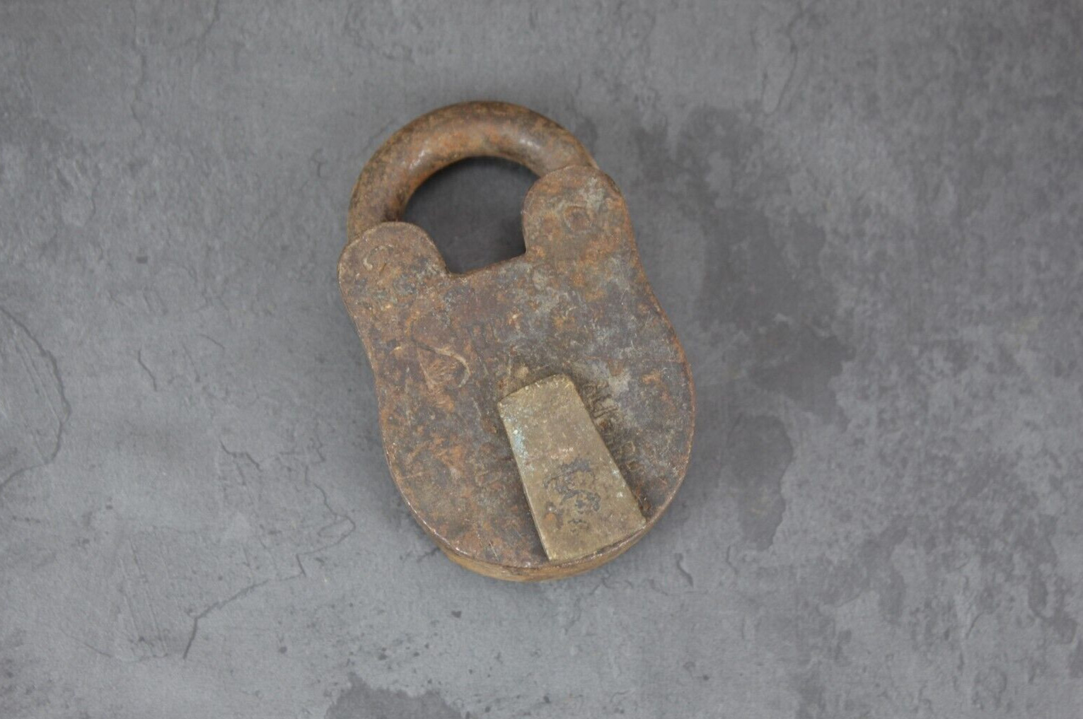 Antique Indian Rusted Iron Padlock - Decorative Collectible Jammed, No Key