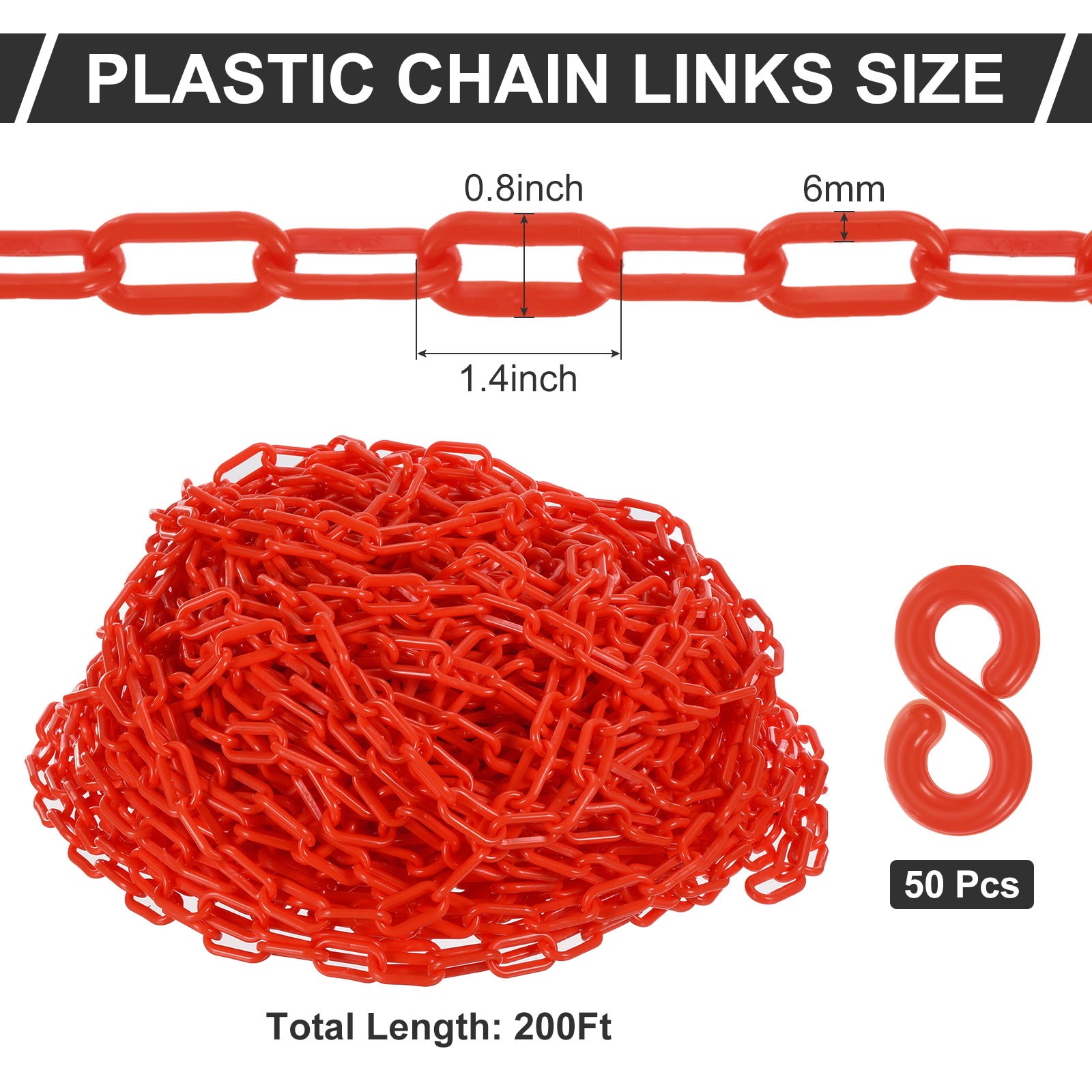Plastic Chain Links 200 Foot Safety Chains Red, for Barriers Crowd Control