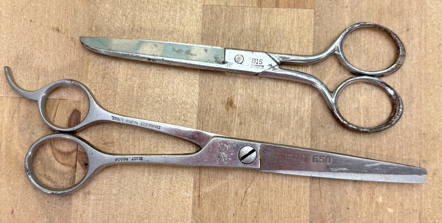 2 Vintage Scissors, Kayser 7 Pro 650 Germany, Wiss 815 USA, Hair and Embroidery