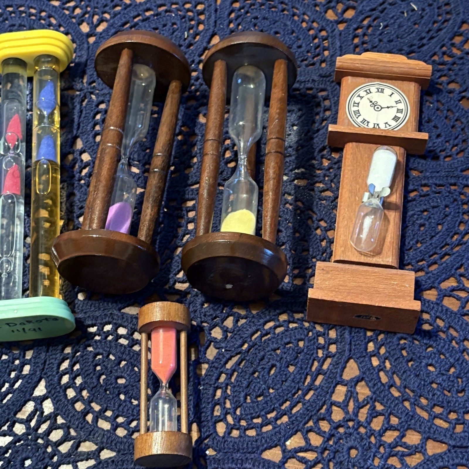 Lot Of 5 Vintage Wooden  Decorative Sand Egg Timers Estate