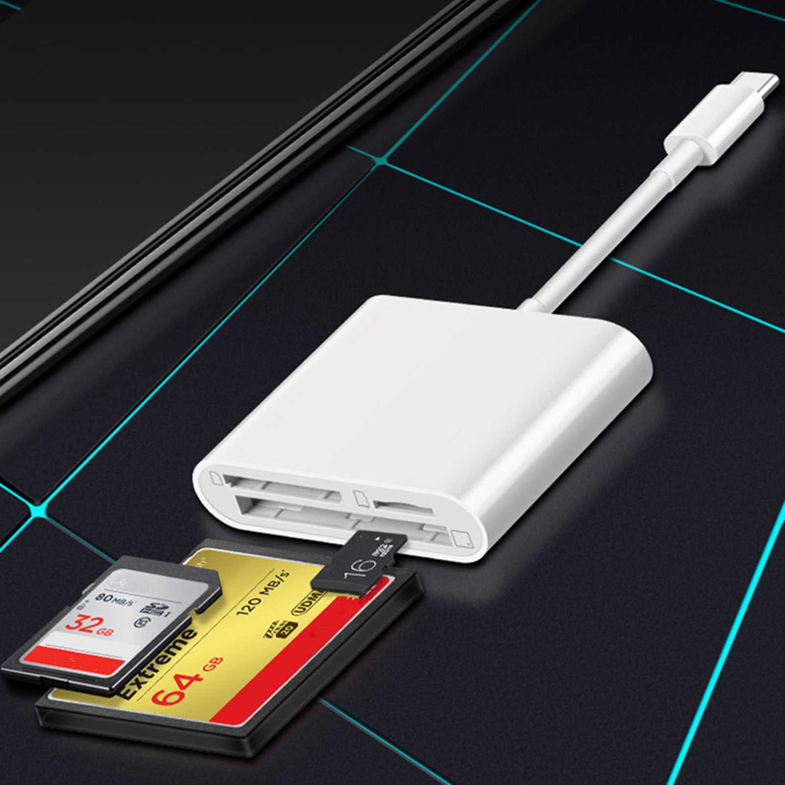 3-in-1 Type-C to CF SD MicroSD Card Reader Adapter for Smartphone Computer