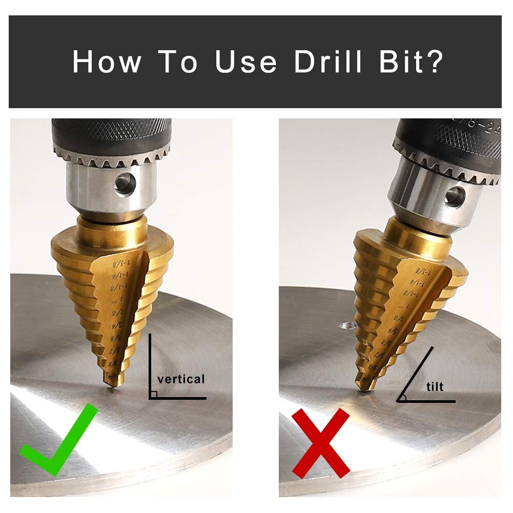 Step Drill Bit - Titanium Coated, Double Cutting Blades, HSS, Short, 10 Sizes